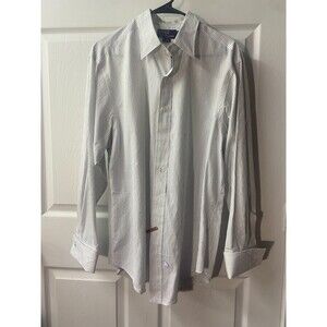 Polo Ralph Lauren Purple Label Stretch Dress Shirt Mens Sz 16.5 Blue Tan Striped
